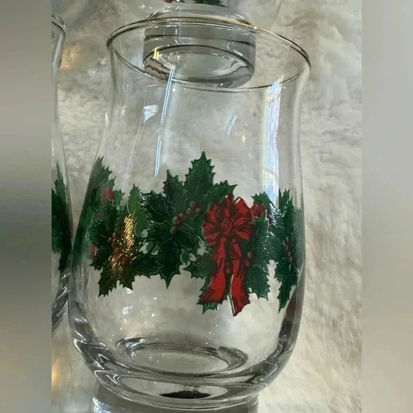 6 Vintage Libbey Christmas Holly Berry Wreath Garland Red Bow Glasses Gold Trim - Picture 15 of 15